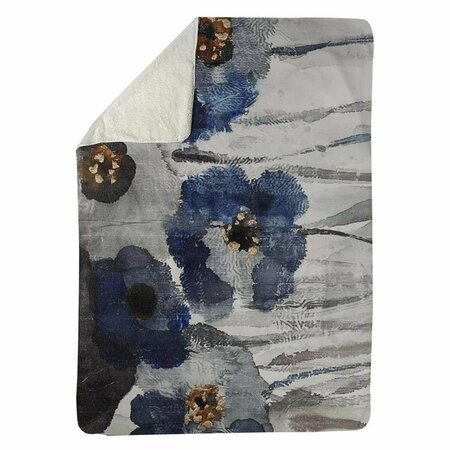 BEGIN HOME DECOR 60 x 80 in. Blue Blurry Flowers-Sherpa Fleece Blanket 5545-6080-FL96